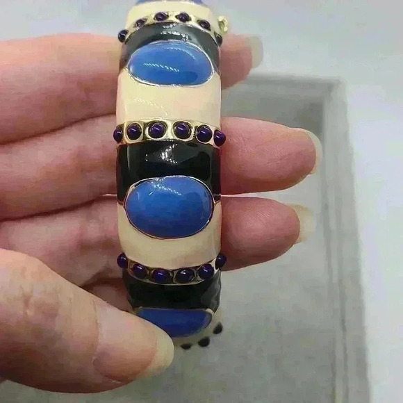 J crew muilt colors black blue tan with a Gold-toned enamel bracelet VTG - Picture 9 of 15